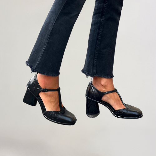 Ida™ | Eleganta BLACK T-Strap-huvuden med bekväm sula