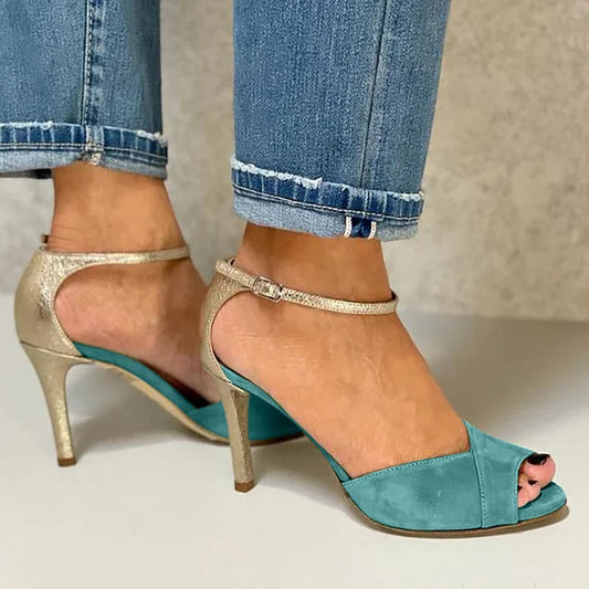 Nea™ | Peep-Toe stålklack med ankelrem och spänne